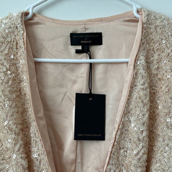 Michael Costello Sequin Cream Longsleeve Tie Blazer Size: XS - Picture 5 of 6